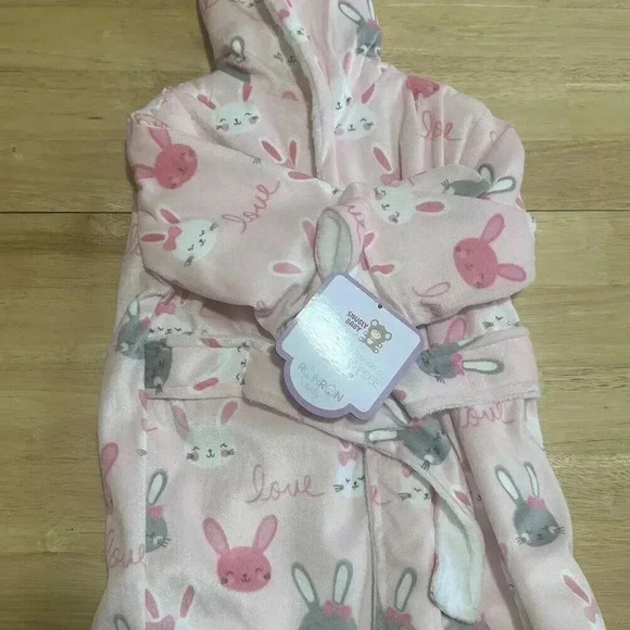 Zak & Zoey Toddler‎ Girl Plush Bathrobe 0-9 Months Pink and white with Clouds - Picture 5 of 7
